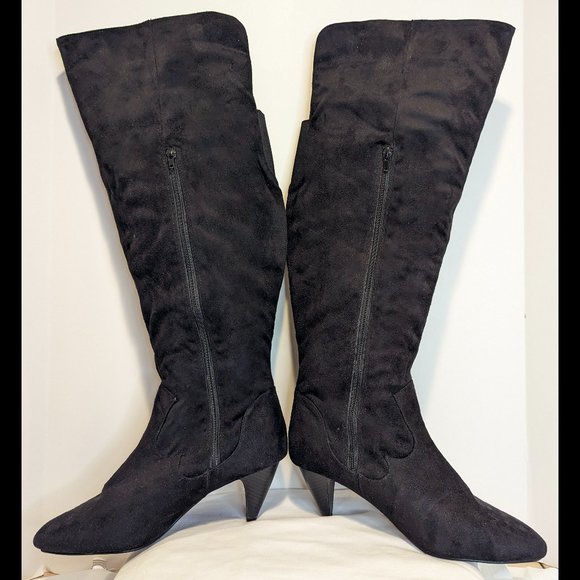comfortview Shoes - COMFORTVIEW Sz 10.5 W Womens Black Tall Faux Suede Western Style High Heel Boots